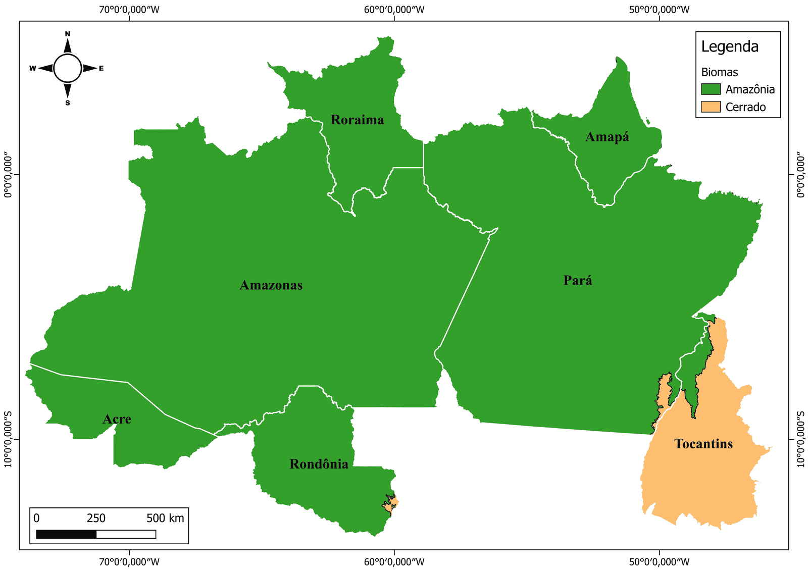 Mapa de distribuição dos biomas da Região Norte destacando a Amazônia e o Cerrado