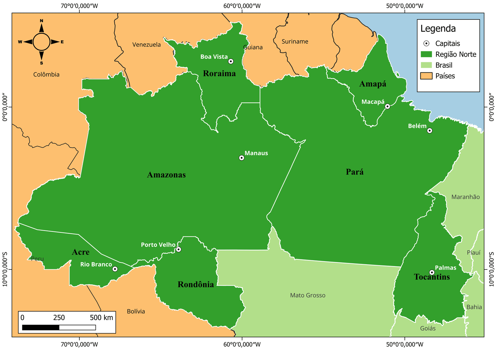 Mapa oficial da Região Norte com todas as unidades da federação integradas