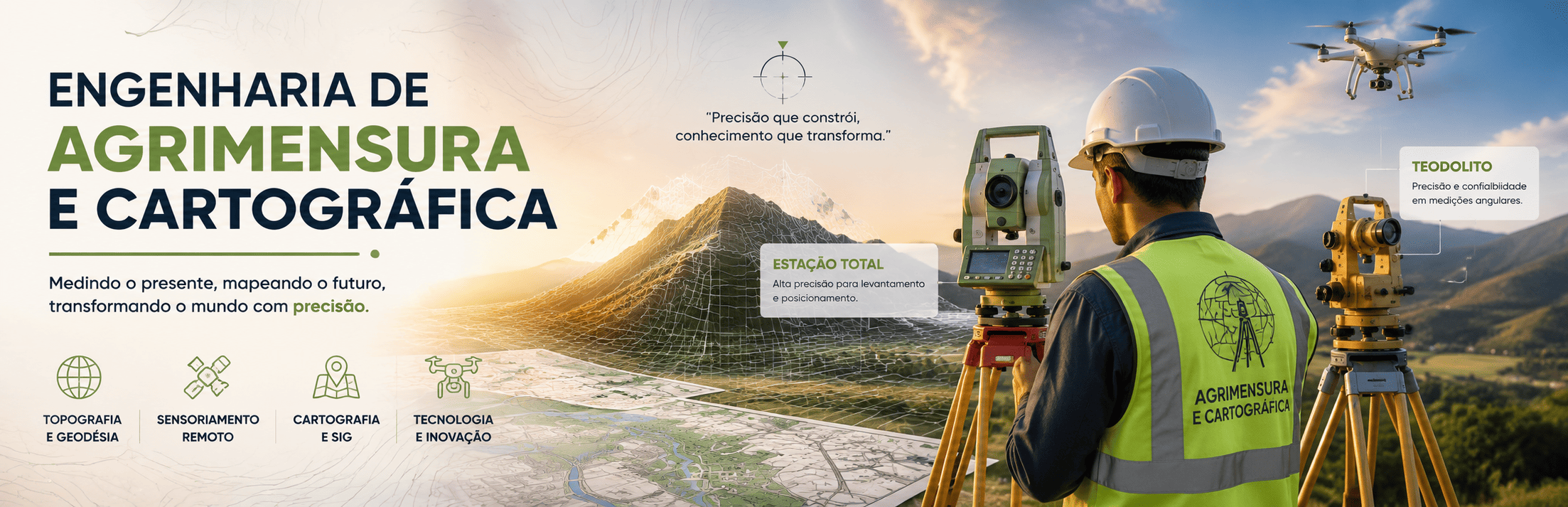 Engenharia de Agrimensura e Cartográfica realizando levantamento topográfico