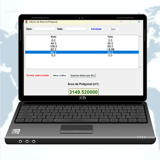 Interface do software de cálculo de área de poligonais método de Gauss