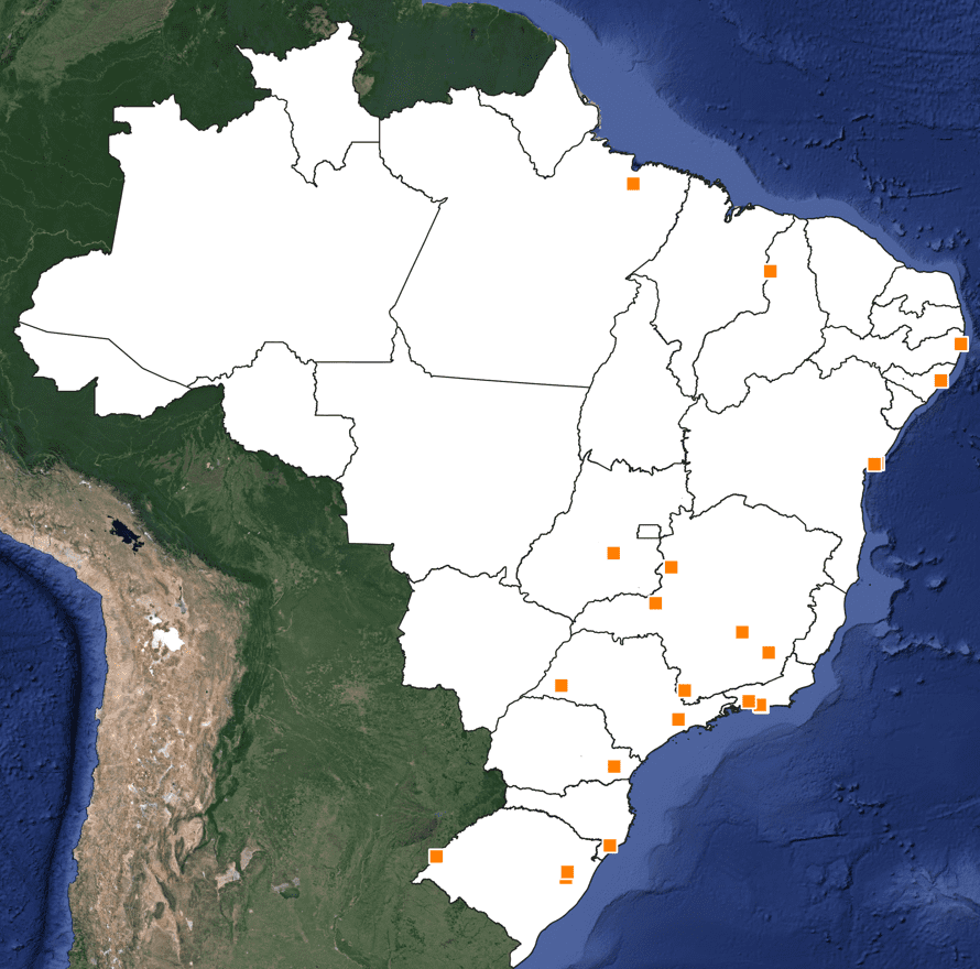 Arquivo KML com cursos de Engenharia de Agrimensura e Cartográfica no Brasil
