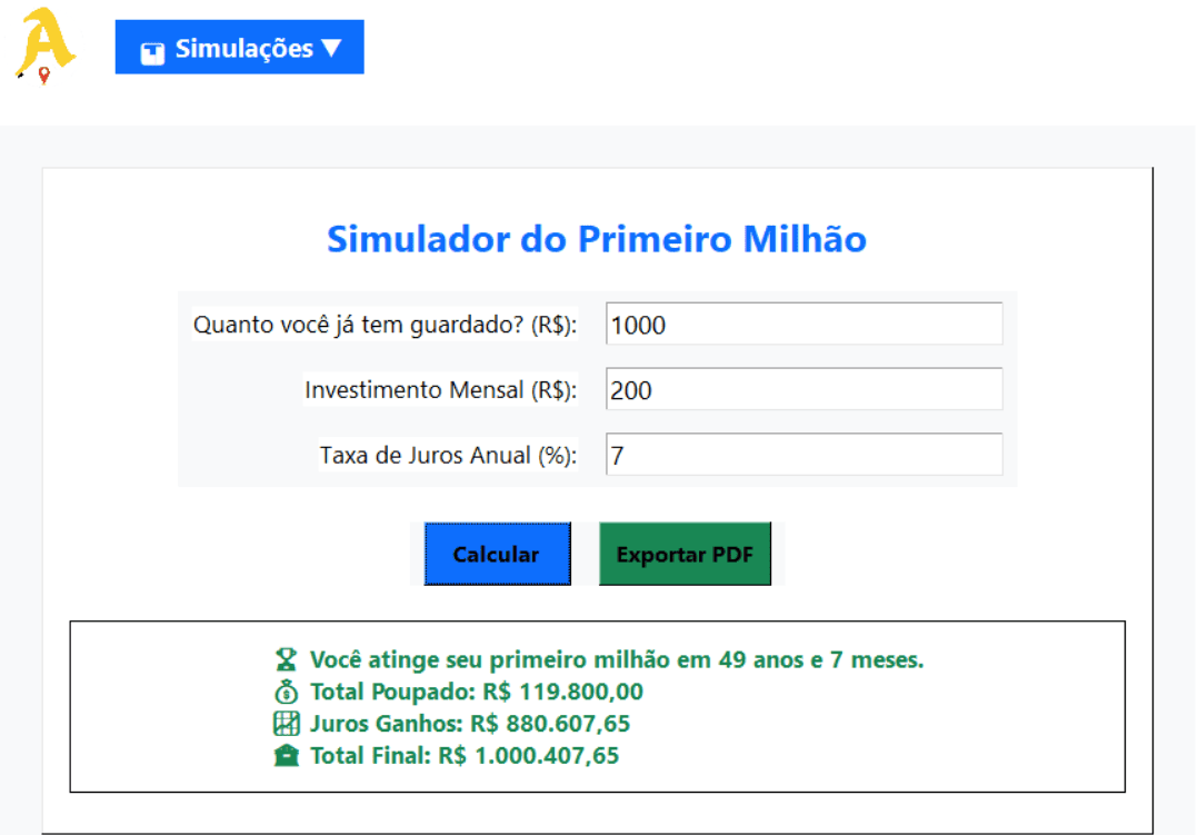 Simulador financeiro profissional