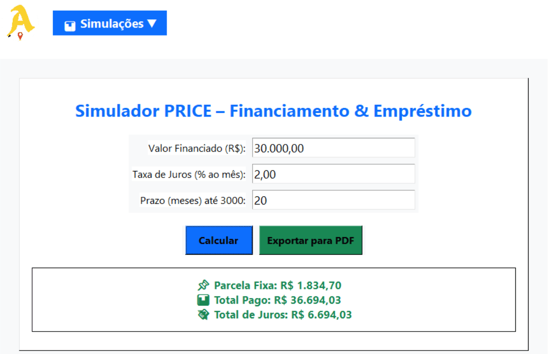 Simulador Financeiro SAC e PRICE