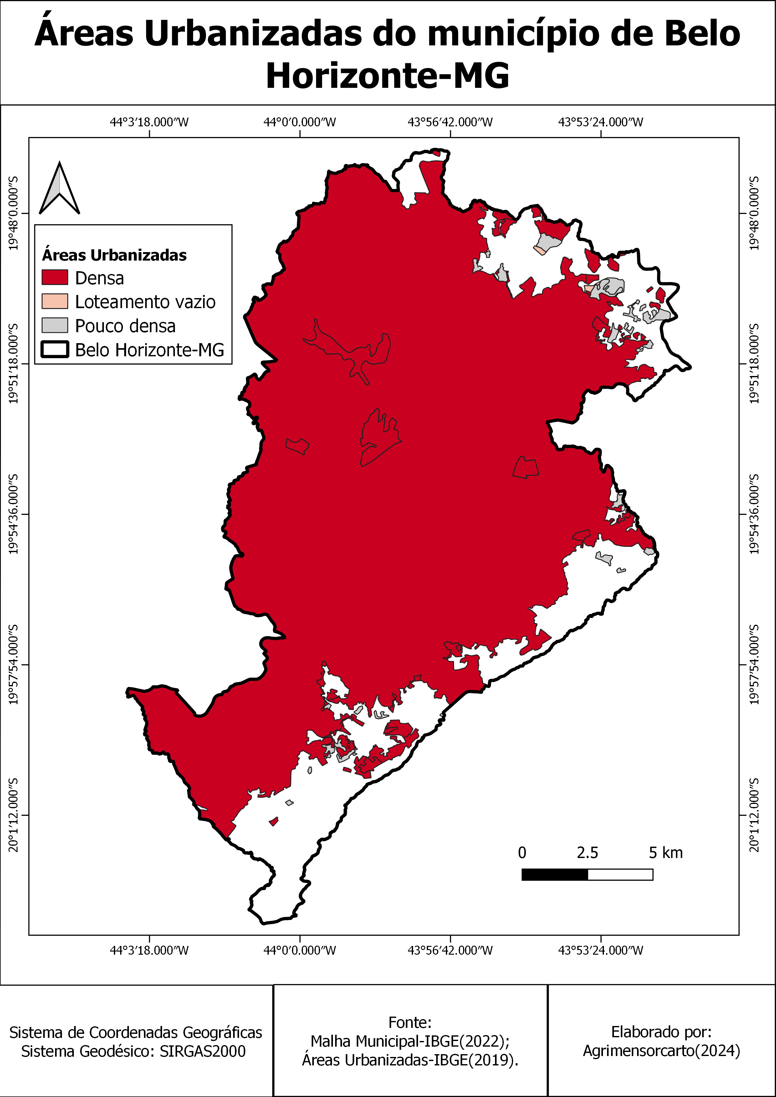 Mapa de áreas urbanizadas com dados oficiais do IBGE
