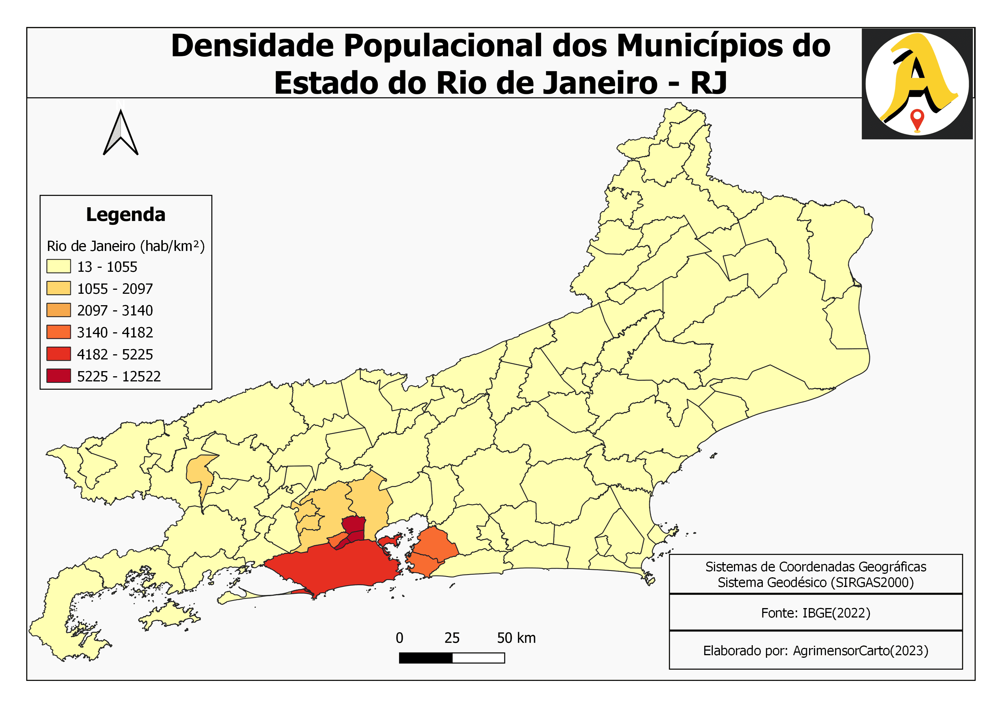 Mapa demográfico com densidade populacional
