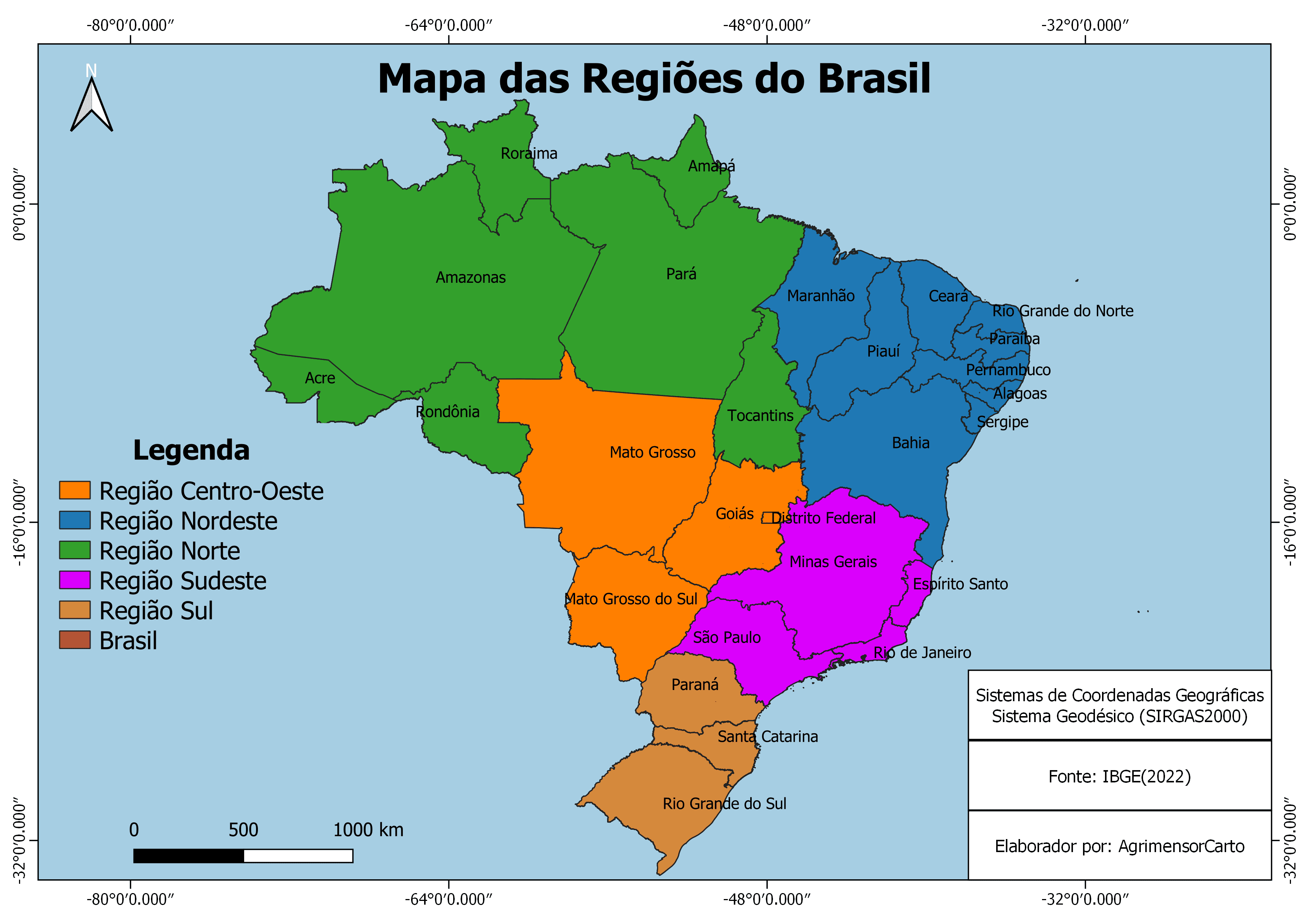 Mapa político do Brasil por states e municípios